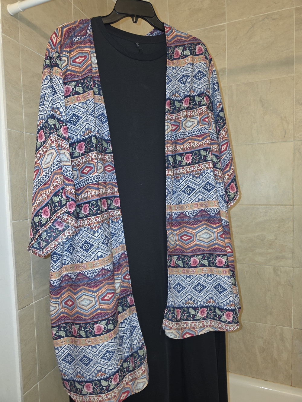 Forever 21 Plus Sizes Multi-Pattern Floral Kimono Dress - Navy, Pink, Cream